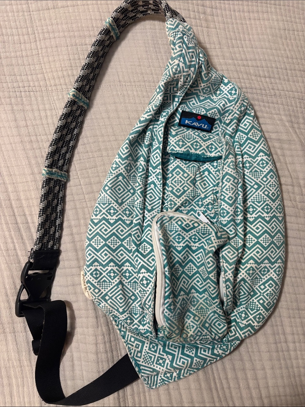 Teal and White Kavu Rope Bag